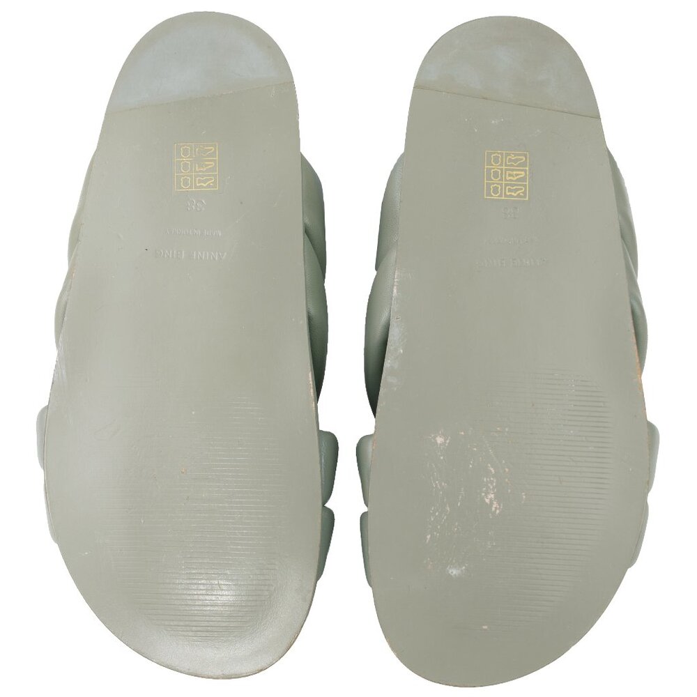 ANINE BING Lizzie Leather Slide Sandals in Sage Green — Size 38 (US 7.5) - Picture 9 of 13